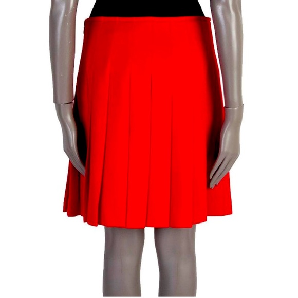 Prada Red Wool Blend Pleated Skirt - Picture 3 of 4